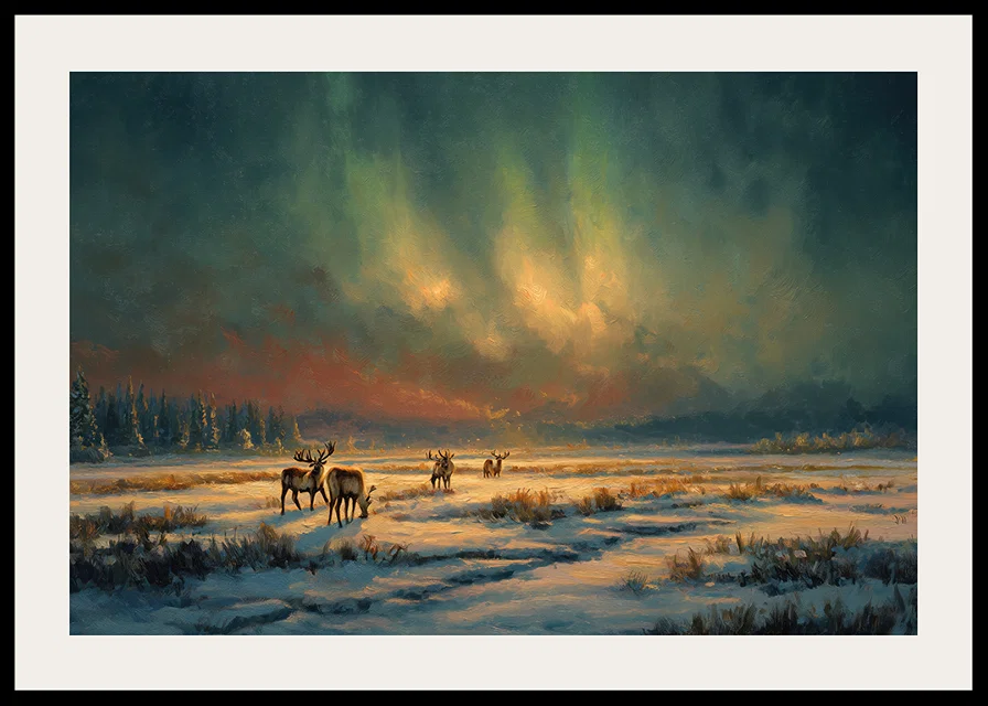 Magical northern lights over a wintry river in the wilderness of the forest-12