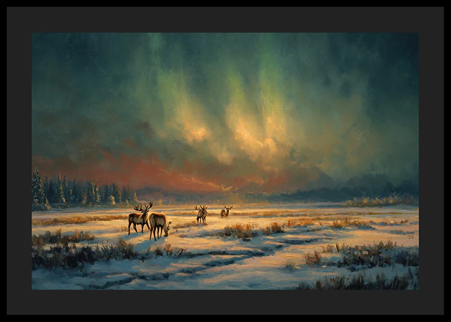 Magical northern lights over a wintry river in the wilderness of the forest-12