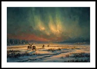 Magical northern lights over a wintry river in the wilderness of the forest-0
