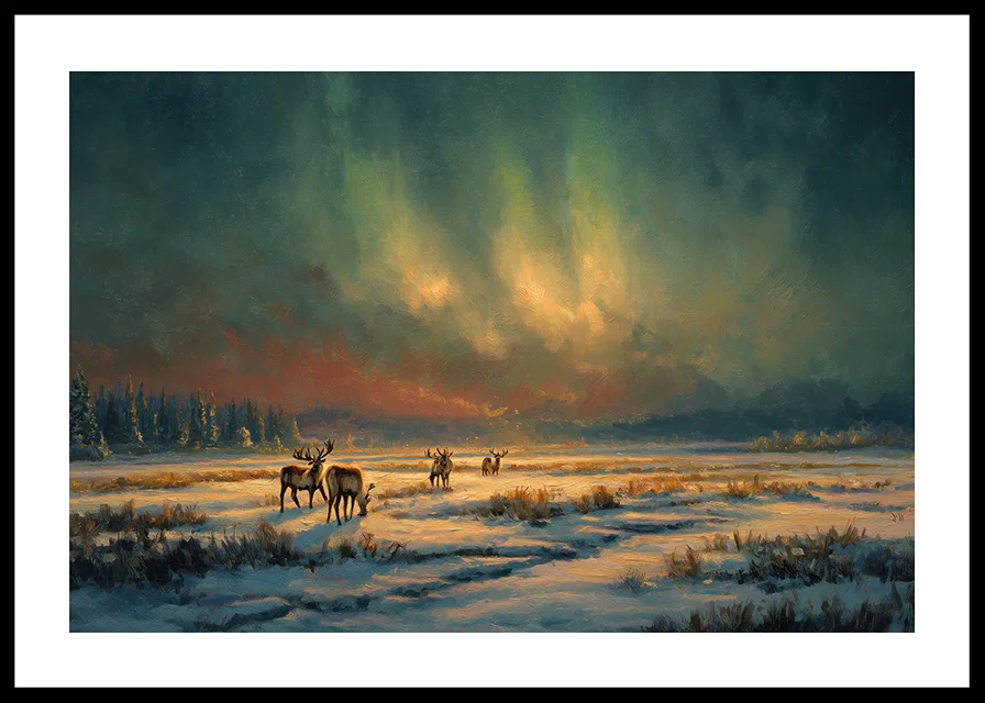 Magical northern lights over a wintry river in the wilderness of the forest-12