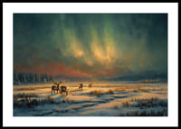 Magiczna zorza polarna nad zimową rzeką na pustkowiu lasu-0