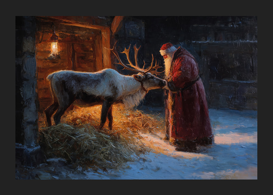 Le Père Noël rencontre les rennes lors d'une soirée d'hiver magique-12