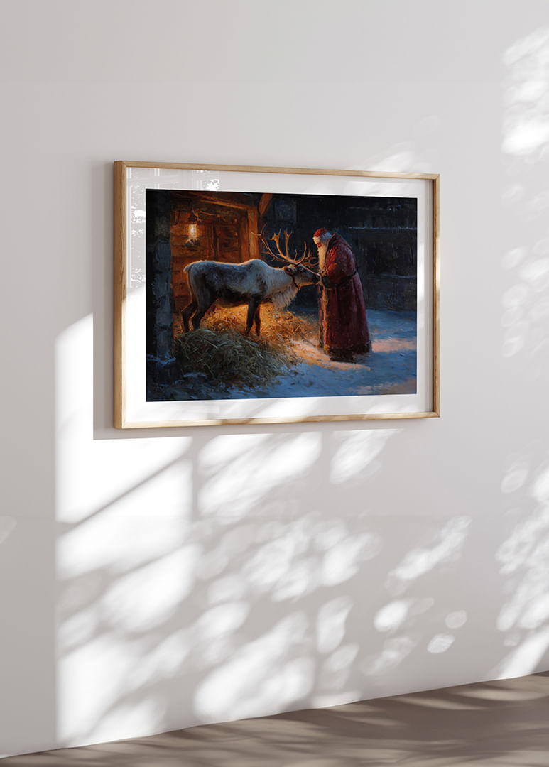 Święty Mikołaj spotyka renifery magicznego zimowego wieczoru-12