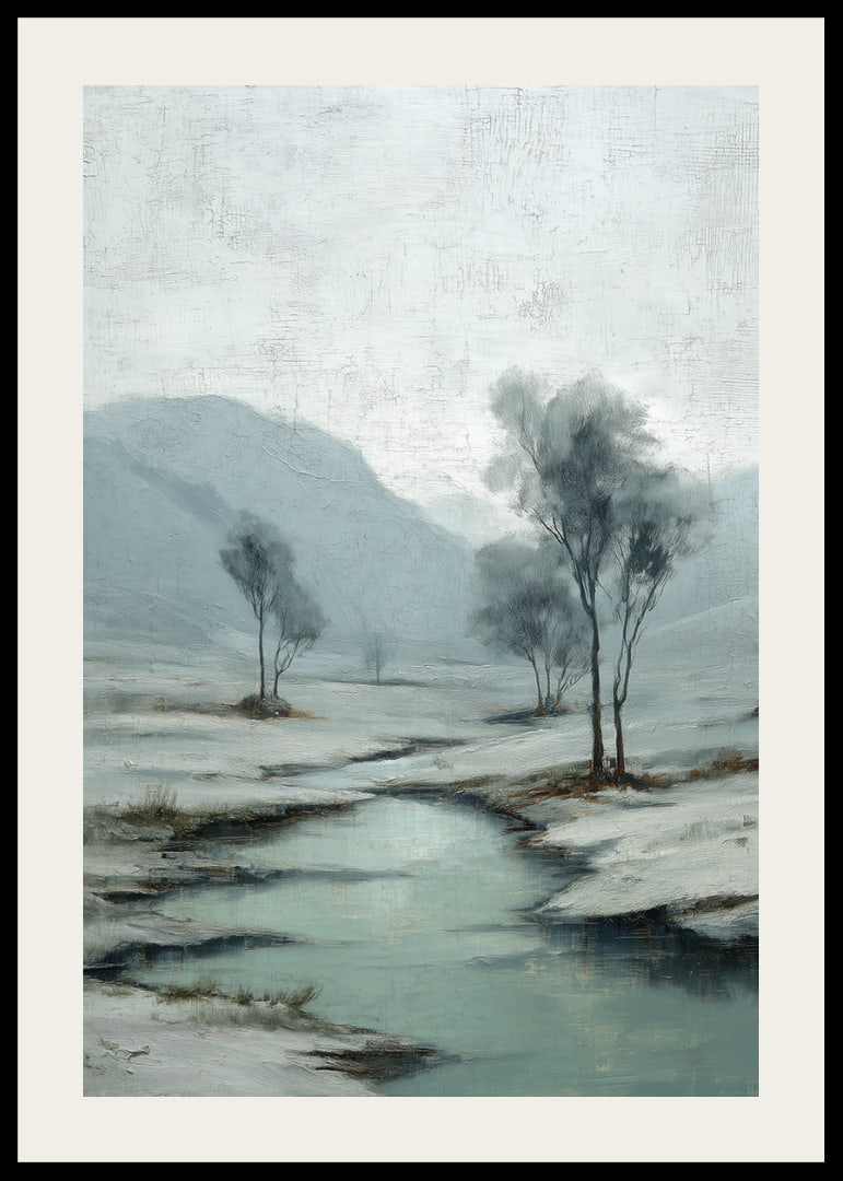 A wintry river meanders through a peaceful snowy landscape-12