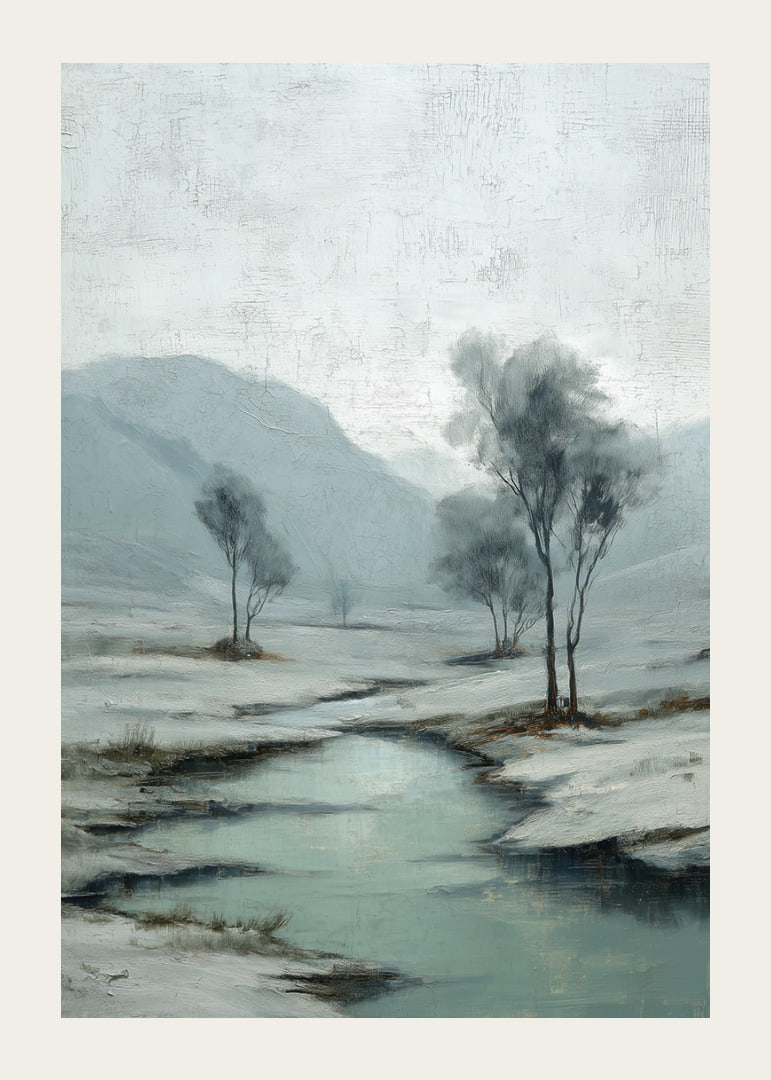 A wintry river meanders through a peaceful snowy landscape-12