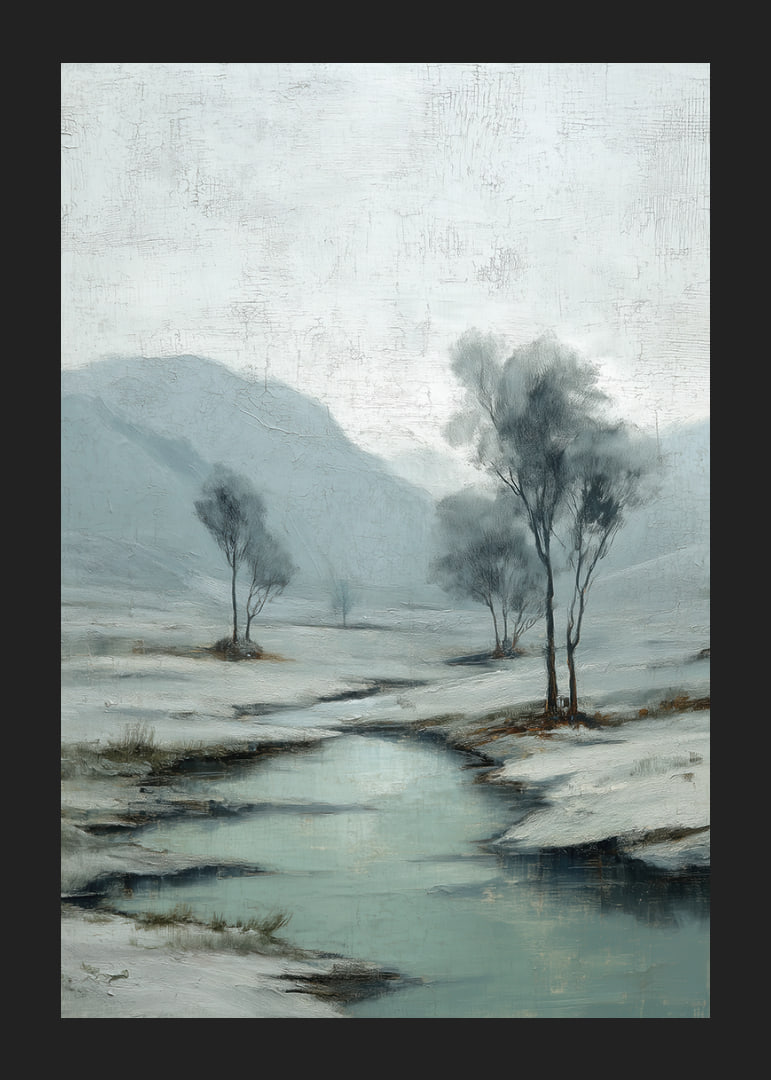 A wintry river meanders through a peaceful snowy landscape-12
