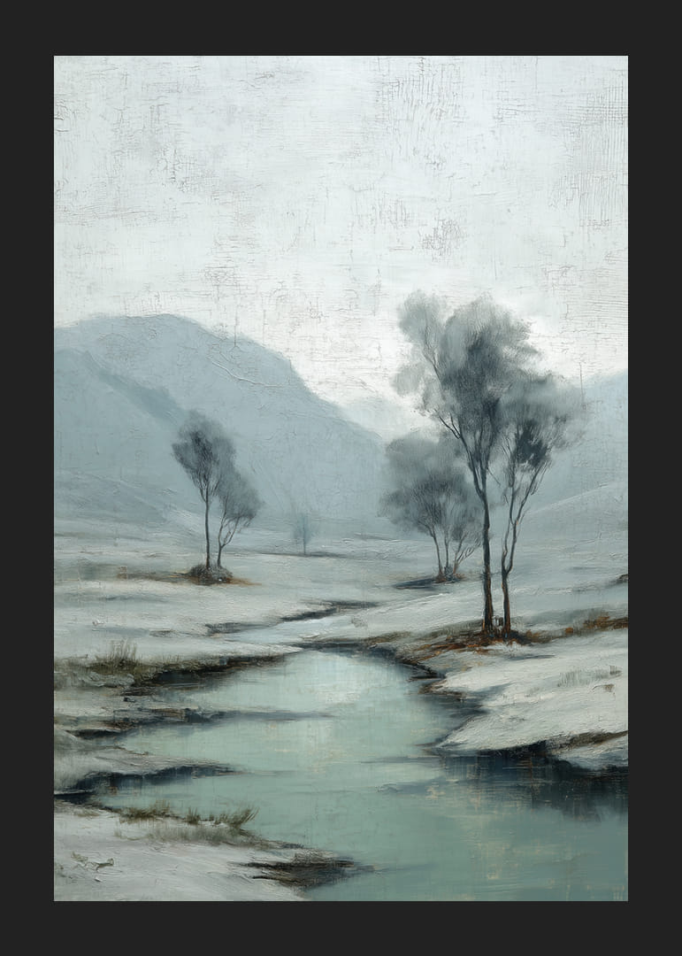 En vintrig å slingrar sig genom ett fridfullt snölandskap-12