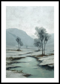 A wintry river meanders through a peaceful snowy landscape-0