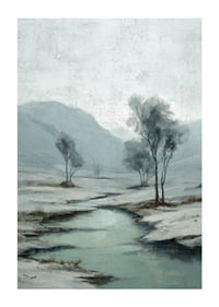 A wintry river meanders through a peaceful snowy landscape-1