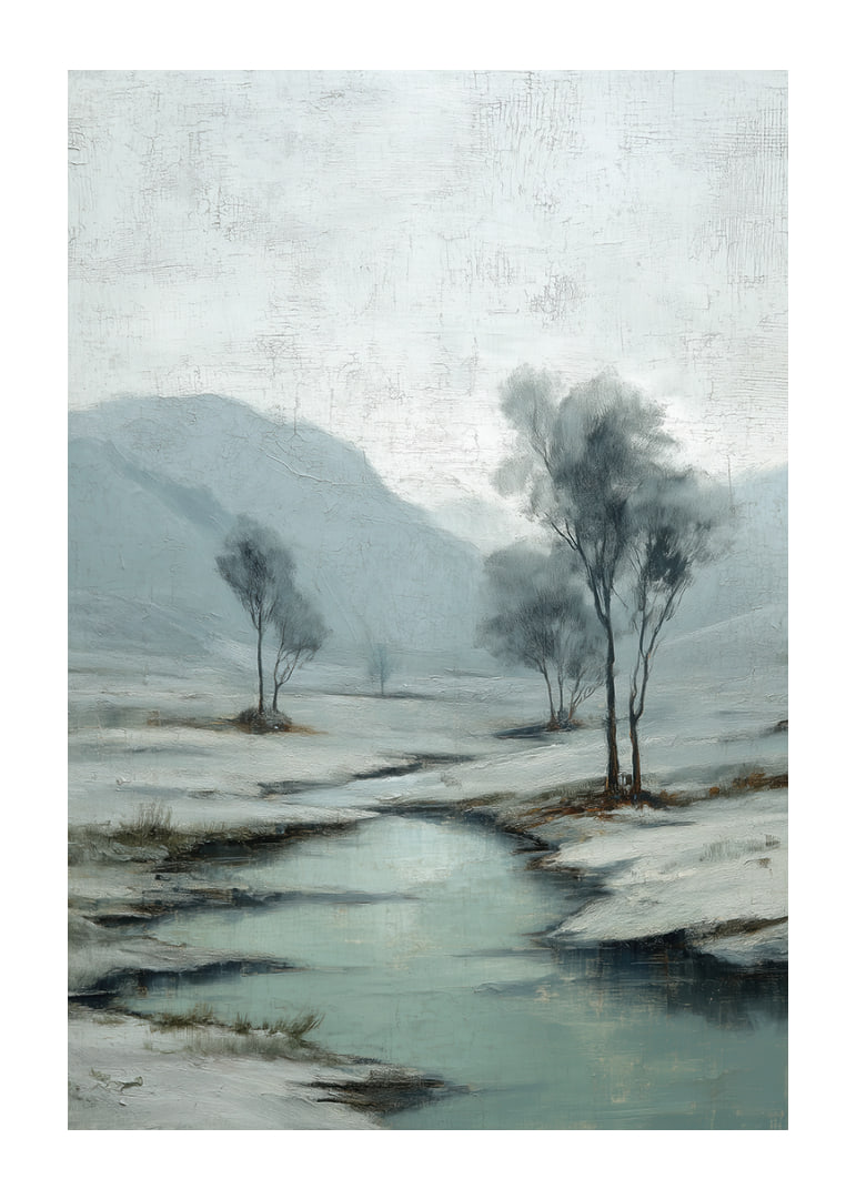 A wintry river meanders through a peaceful snowy landscape-12