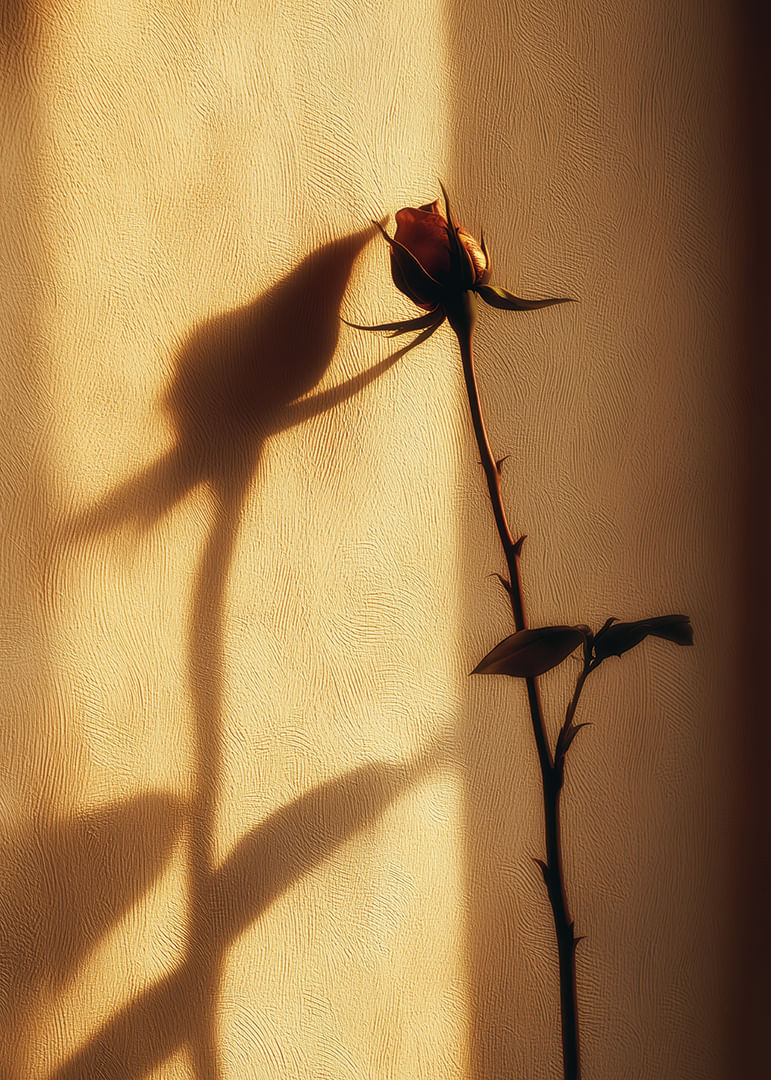 Une rose solitaire projette une ombre enchanteresse dans la lumière du soir.-12
