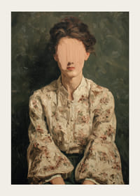 A mysterious woman in floral attire appears against a green background-3