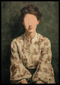 Una misteriosa mujer vestida con un atuendo floral aparece sobre un fondo verde.-2