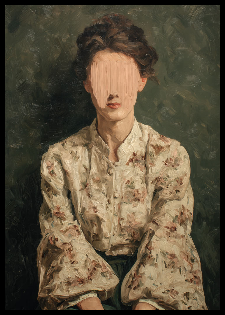 Una misteriosa mujer vestida con un atuendo floral aparece sobre un fondo verde.-12