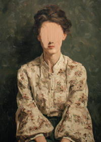 Una misteriosa mujer vestida con un atuendo floral aparece sobre un fondo verde.-3