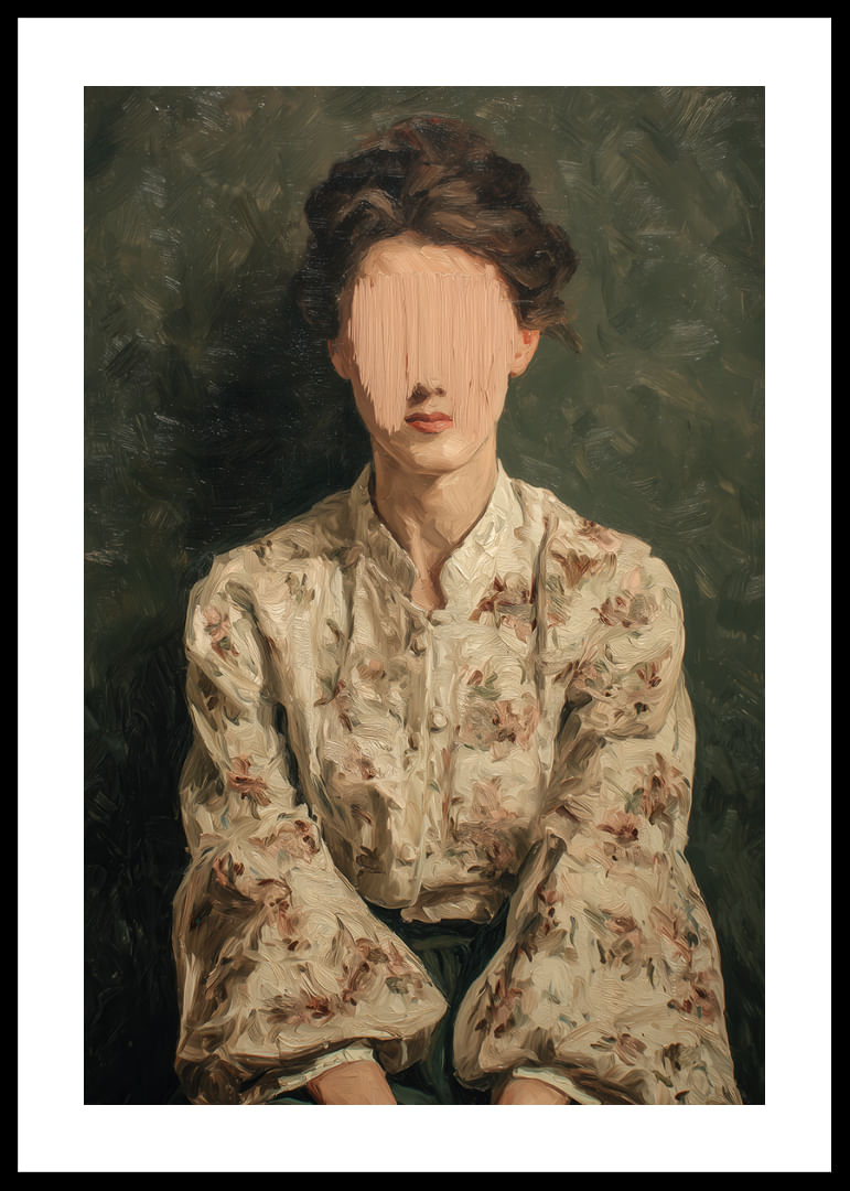 Una misteriosa mujer vestida con un atuendo floral aparece sobre un fondo verde.-12