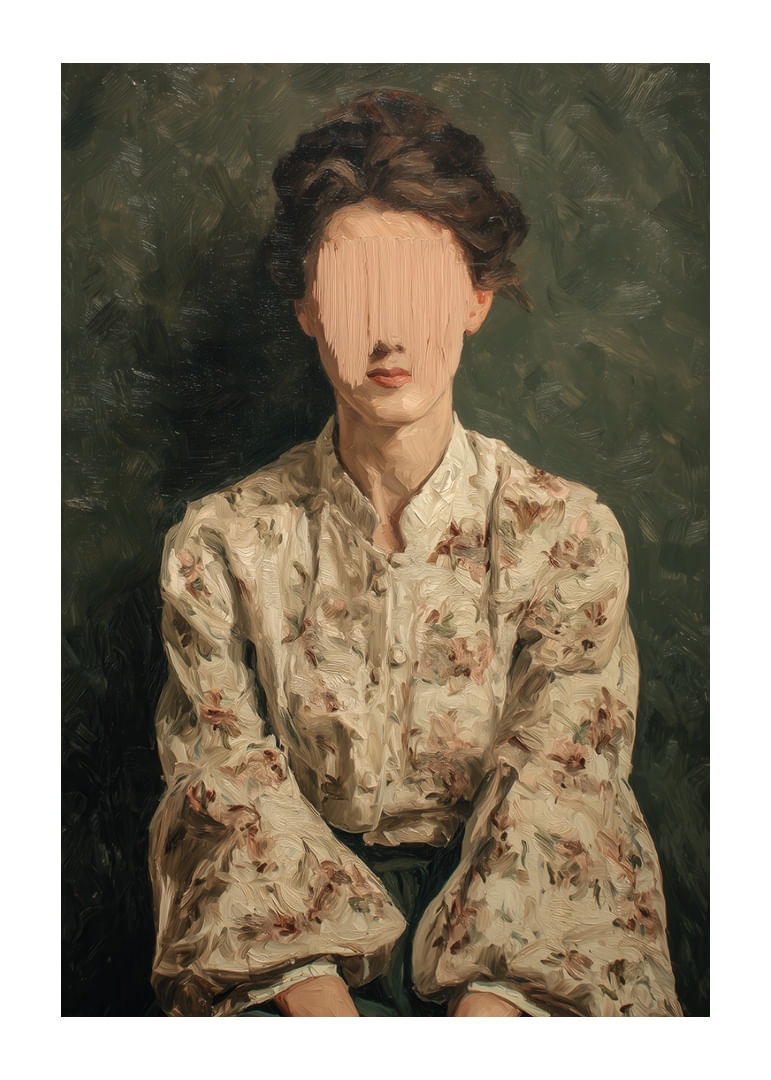 Una misteriosa mujer vestida con un atuendo floral aparece sobre un fondo verde.-12