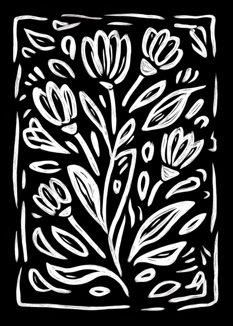 Des formes florales blanches sur un fond noir intense-12