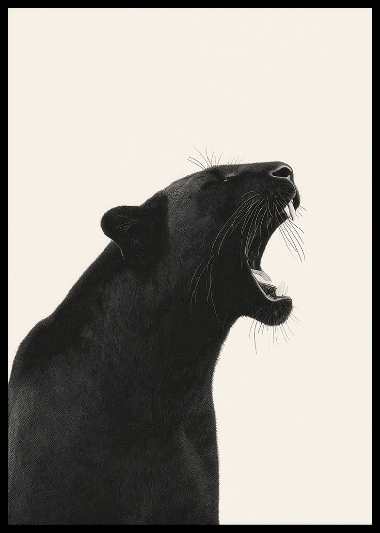 Pantera negra ruge con fuerza y ​​elegancia sobre fondo claro-12