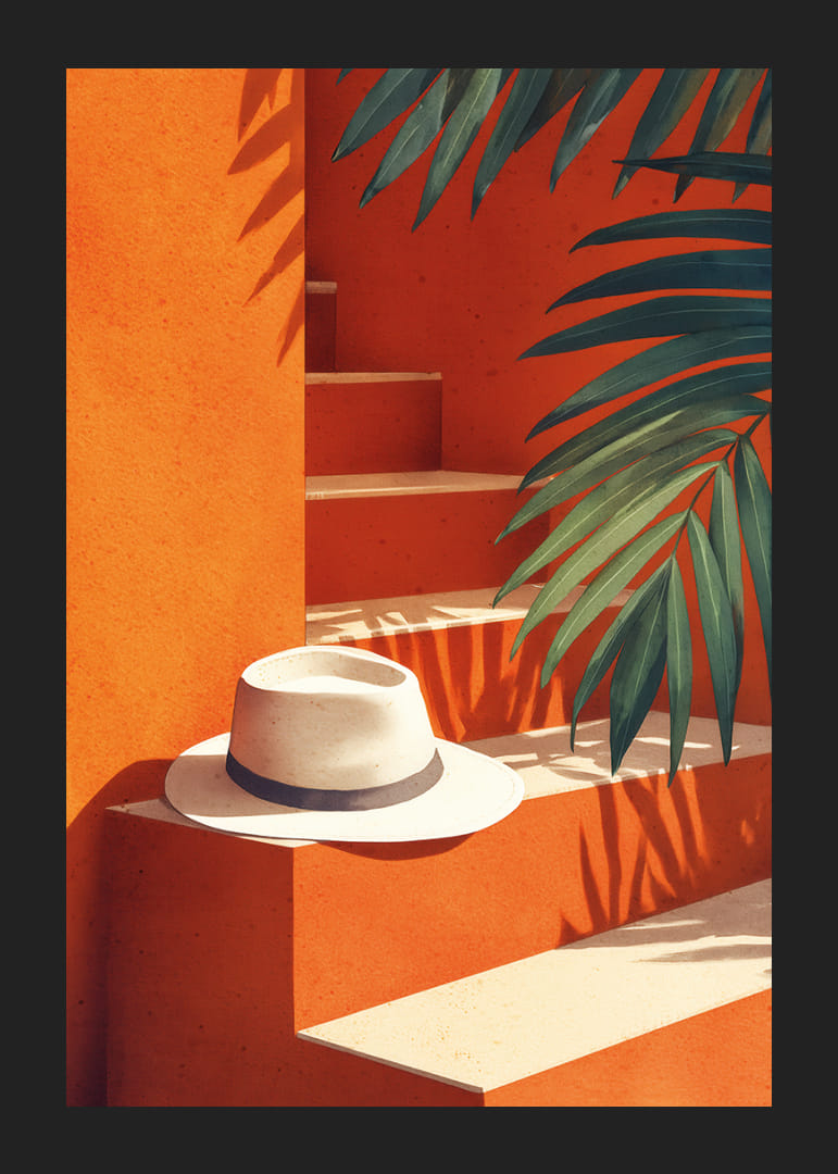 Ett solbelyst paradis med avslappnande toner av orange och grönt-12