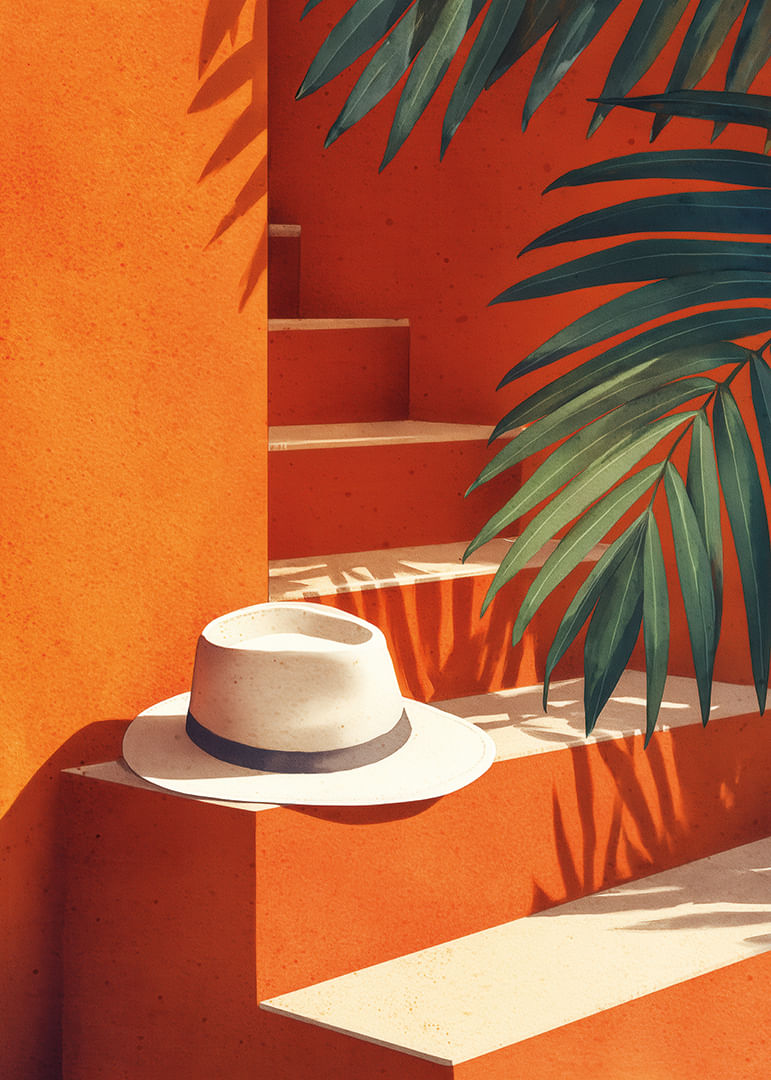 Un paraíso bañado por el sol con relajantes tonos naranja y verde-12