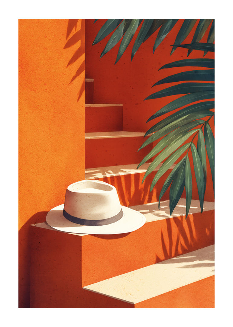 Un paraíso bañado por el sol con relajantes tonos naranja y verde-12