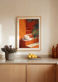 Un paraíso bañado por el sol con relajantes tonos naranja y verde-4