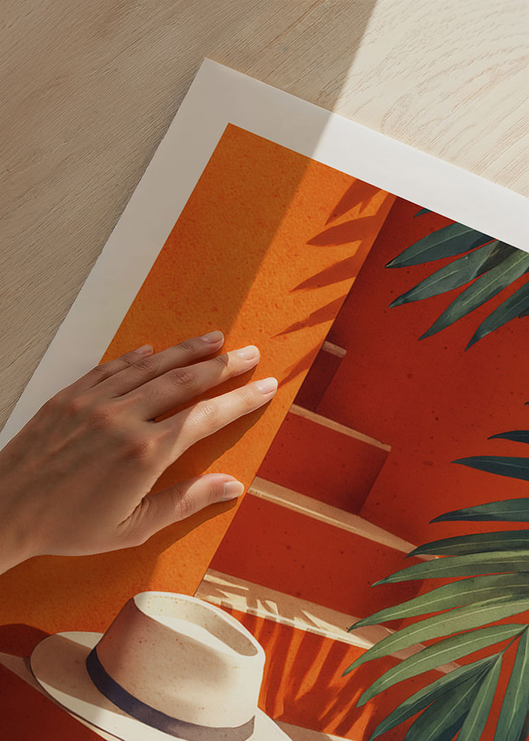 Un paraíso bañado por el sol con relajantes tonos naranja y verde-12