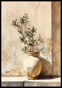 Un pot baigné de soleil crée une élégance intemporelle sur le mur.-2