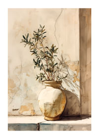 Un pot baigné de soleil crée une élégance intemporelle sur le mur.-1