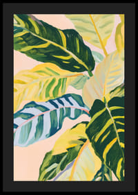 Färgglada blad i tropisk harmoni mot rosa bakgrund-4