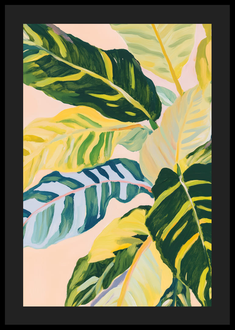 Färgglada blad i tropisk harmoni mot rosa bakgrund-12