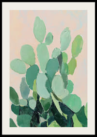 Vibrant watercolor of green cactus leaves against soft background-2