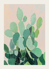 Vibrant watercolor of green cactus leaves against soft background-3