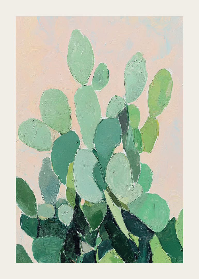 Vibrant watercolor of green cactus leaves against soft background-12