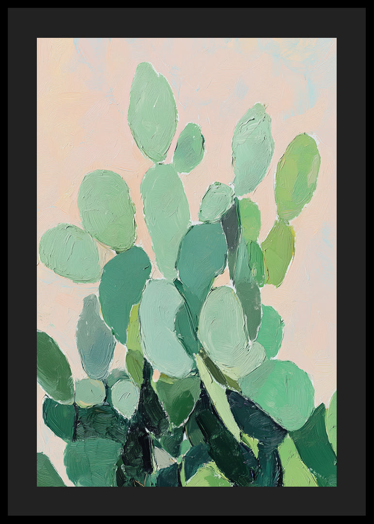 Vibrant watercolor of green cactus leaves against soft background-12