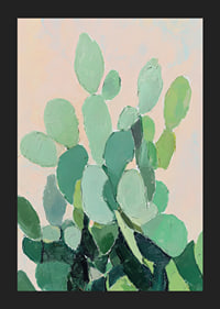 Vibrant watercolor of green cactus leaves against soft background-5