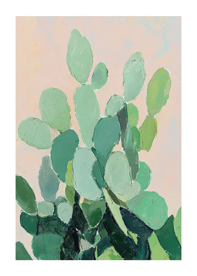 Acuarela vibrante de hojas de cactus verdes sobre fondo suave-12