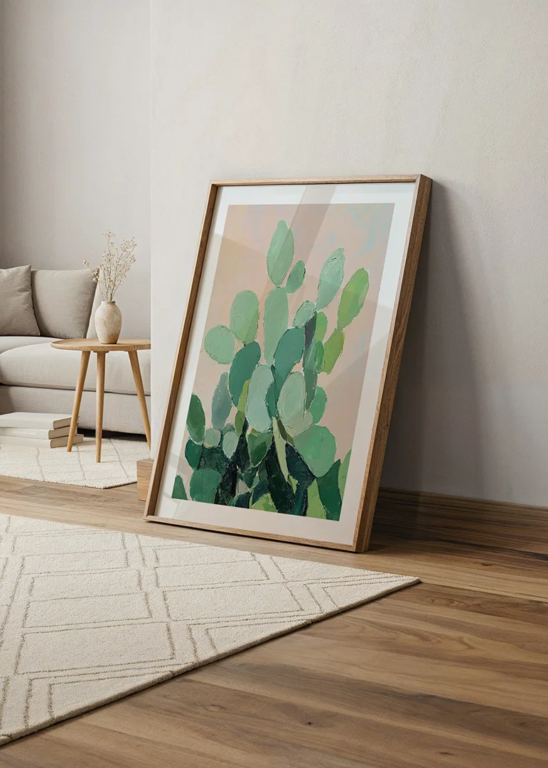 Acuarela vibrante de hojas de cactus verdes sobre fondo suave-12