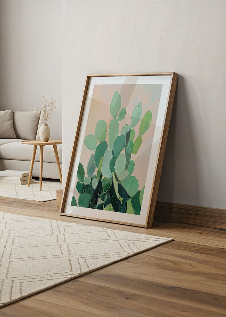 Aquarelle vibrante de feuilles de cactus vertes sur fond doux-12