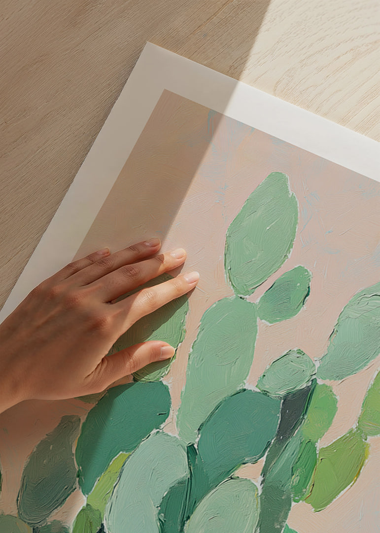Vibrant watercolor of green cactus leaves against soft background-12