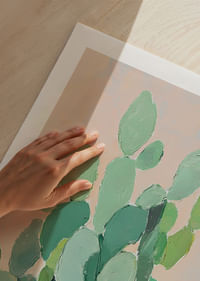 Aquarelle vibrante de feuilles de cactus vertes sur fond doux-5