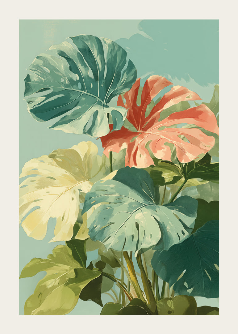 Tranquil greenery with tropical leaves in vibrant colors-12