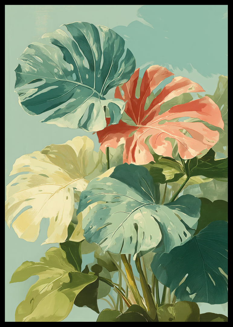 Tranquil greenery with tropical leaves in vibrant colors-12