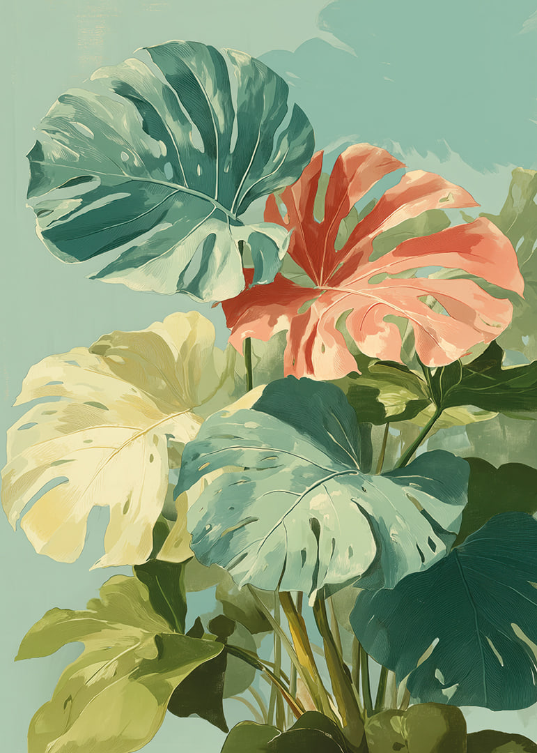 Tranquil greenery with tropical leaves in vibrant colors-12