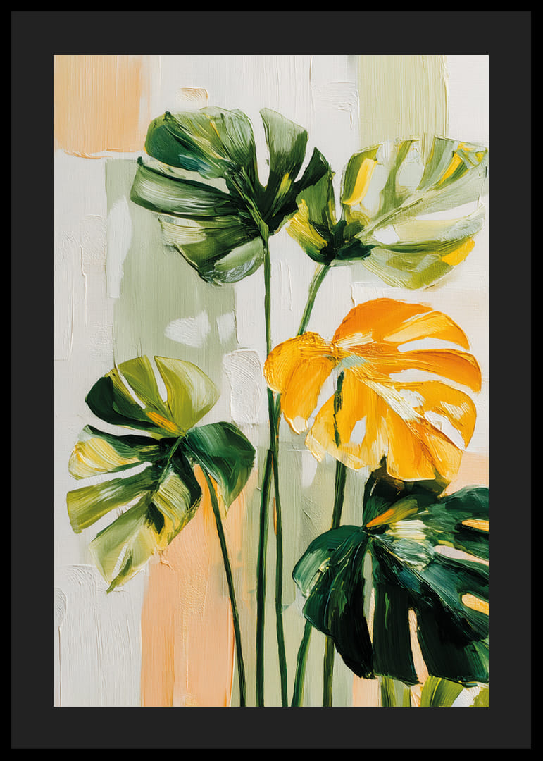 Exotiska löv i livliga gröna och varma toner-12