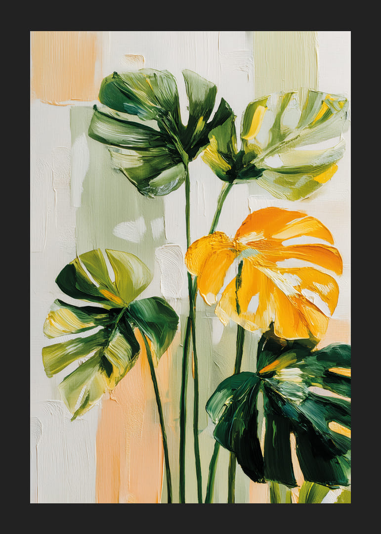 Exotiska löv i livliga gröna och varma toner-12