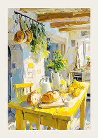 Country kitchen bathed in the golden light of the sun-3