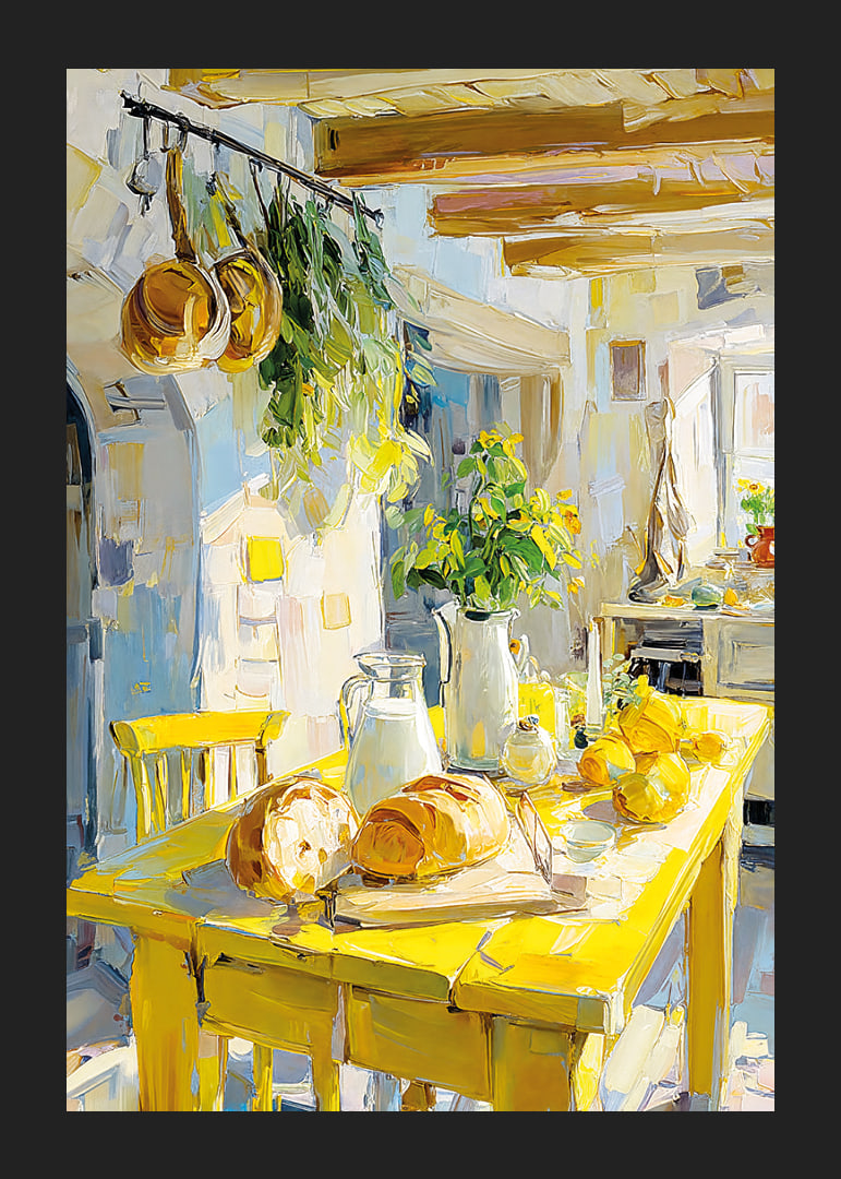 Country kitchen bathed in the golden light of the sun-12