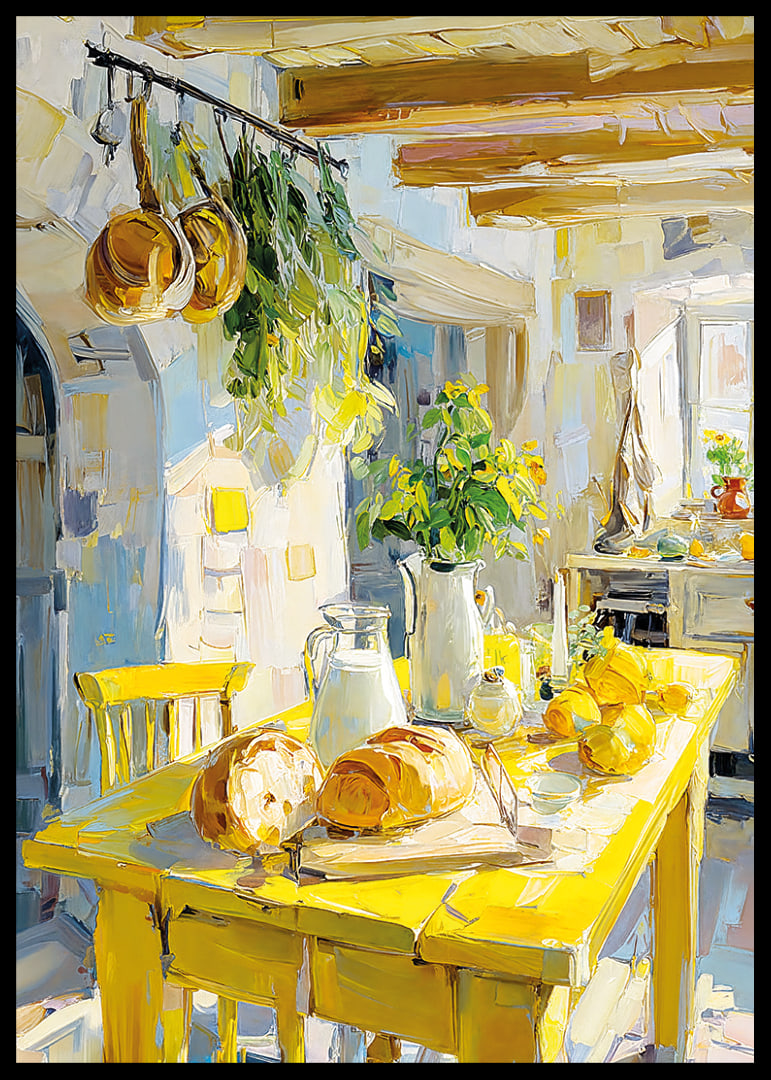Country kitchen bathed in the golden light of the sun-12